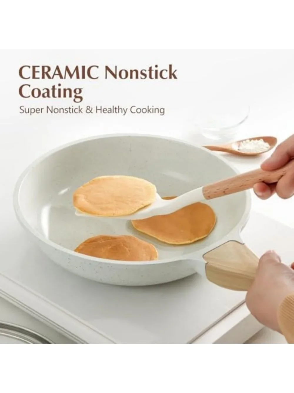 8-Inch Nonstick Ceramic Frying Pan with Lid - Safe, Eco-Friendly Cookware